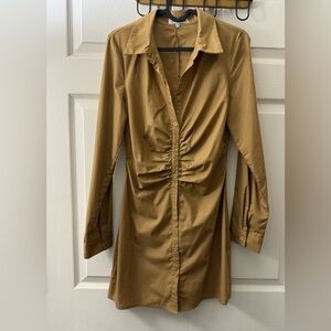 NWOT - Emory Park Tan Ruched Long Sleeve Dress